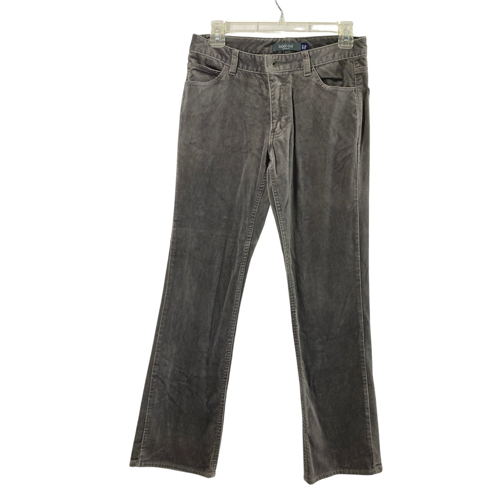 Gap Gray Velvet Pants Women 6A Bootcut Stretch  Mid Rise Y2K Trousers Staple